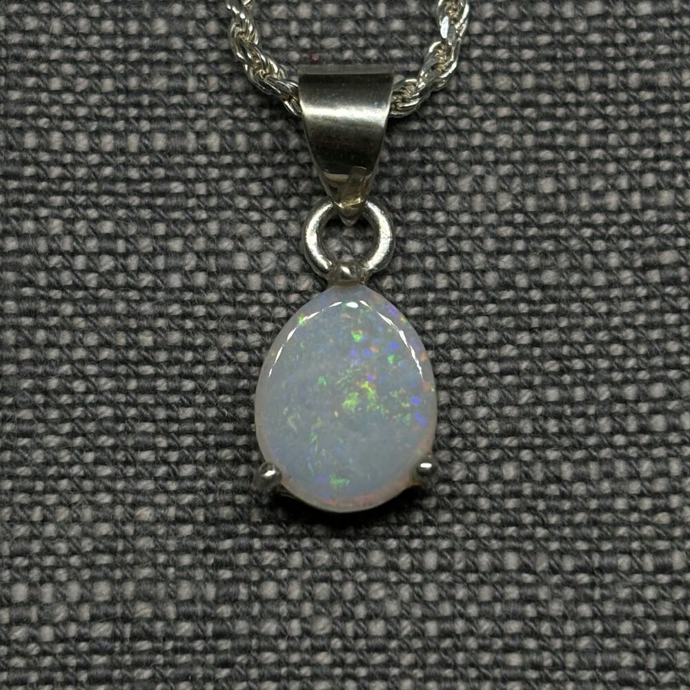 Pear Cut Australian Lambina Handmade .925 Sterling Silver Opal Necklace